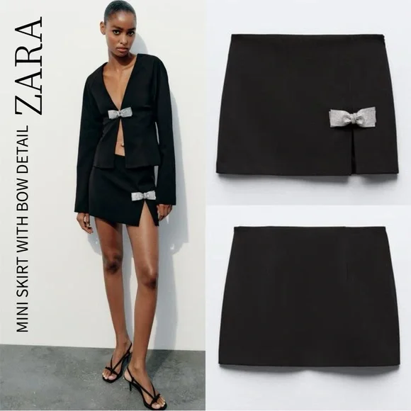 zara | black | rhinestone bow mini skirt - Picture 7 of 11